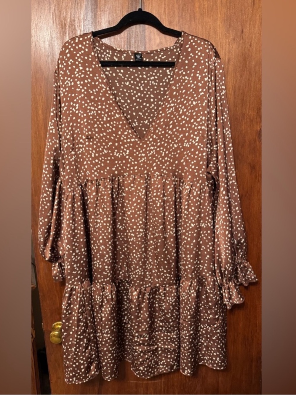 Women’s Brown and White Spotted Plus Size Dress - Size 3X